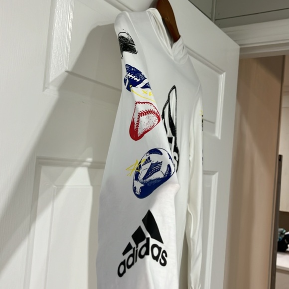 Adidas Boys White Lightweight Hoodie Tee - Picture 4 of 9